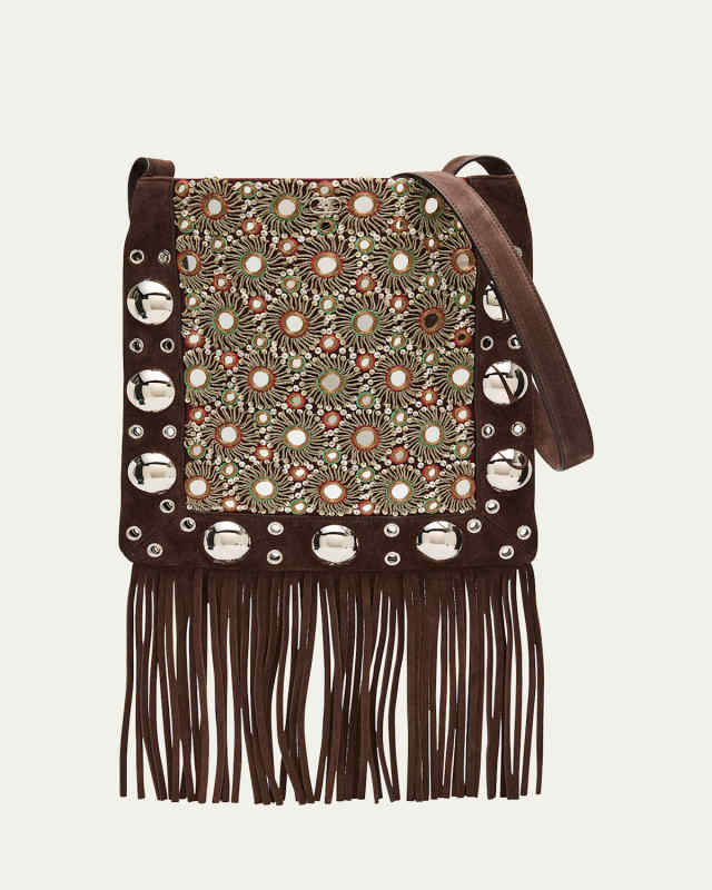 Nellcote Medium Studded Fringed Suede Crossbody Bag